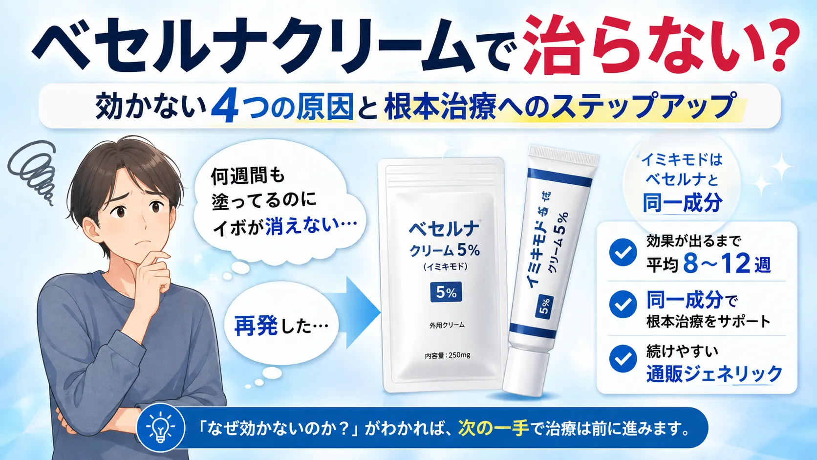 ベセルナクリームで尖圭コンジローマが治らない？効かない原因と解決策イミキモドクリームのサムネイル